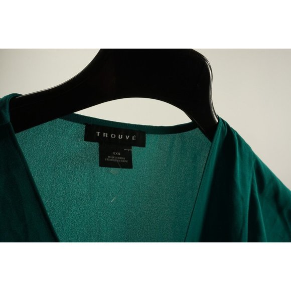 Trouve Women's Size XXS 2XS Dark Teal Green Chiffon Wrap Front V-Neck Top - Picture 4 of 5